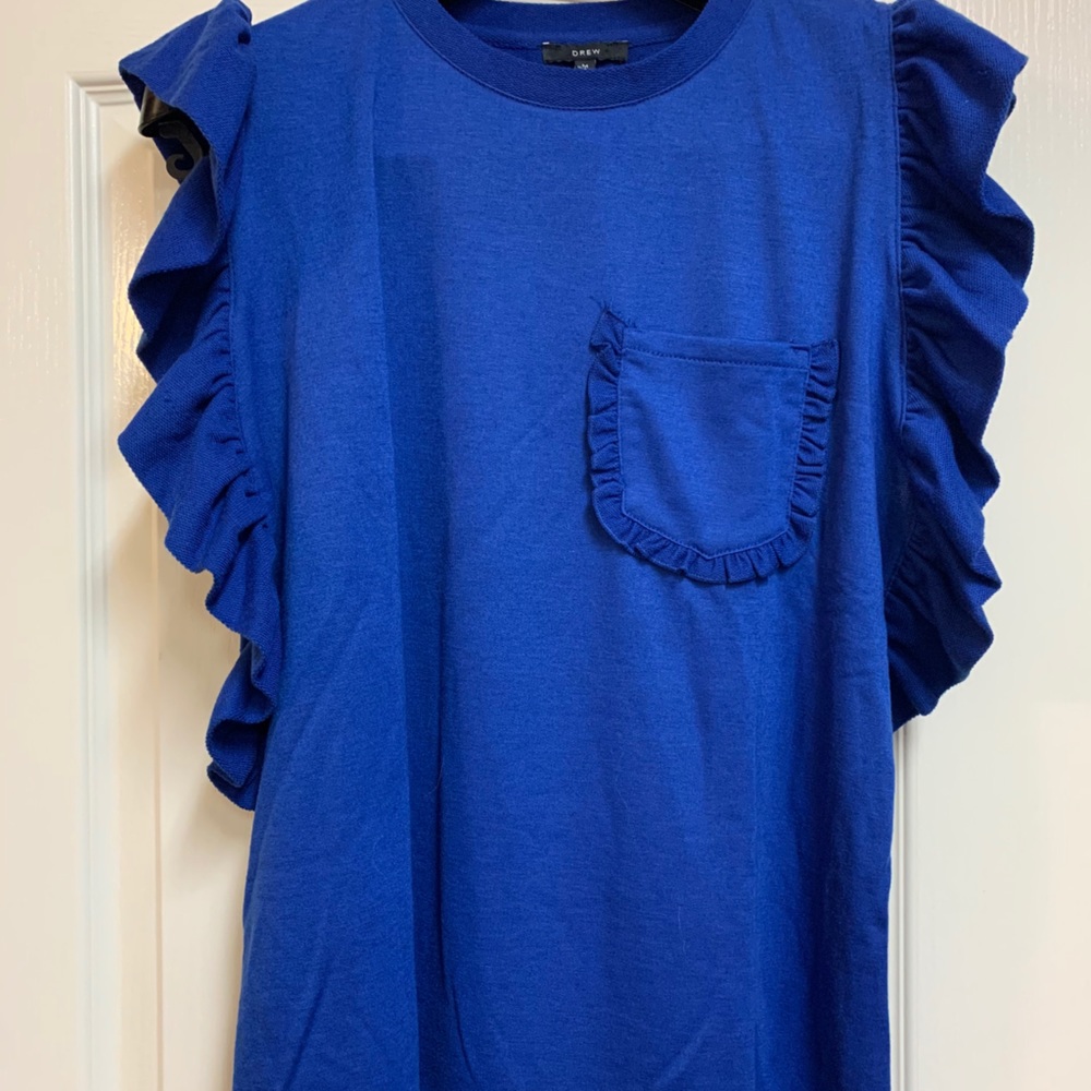 NWT {DREW} Cobalt Blue RuffleSleeve Tee